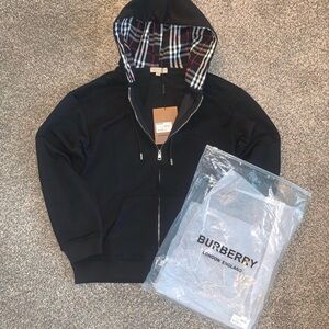Burberry Black Zip-Up with Iconic Check Hood